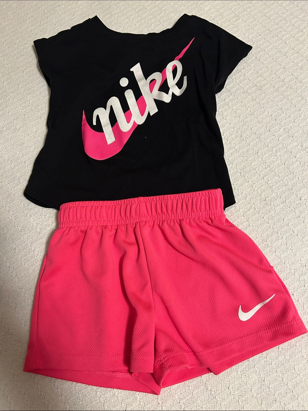 Nike Black Tee with Hot Pink Swoosh & Hot Pink Athletic Shorts
